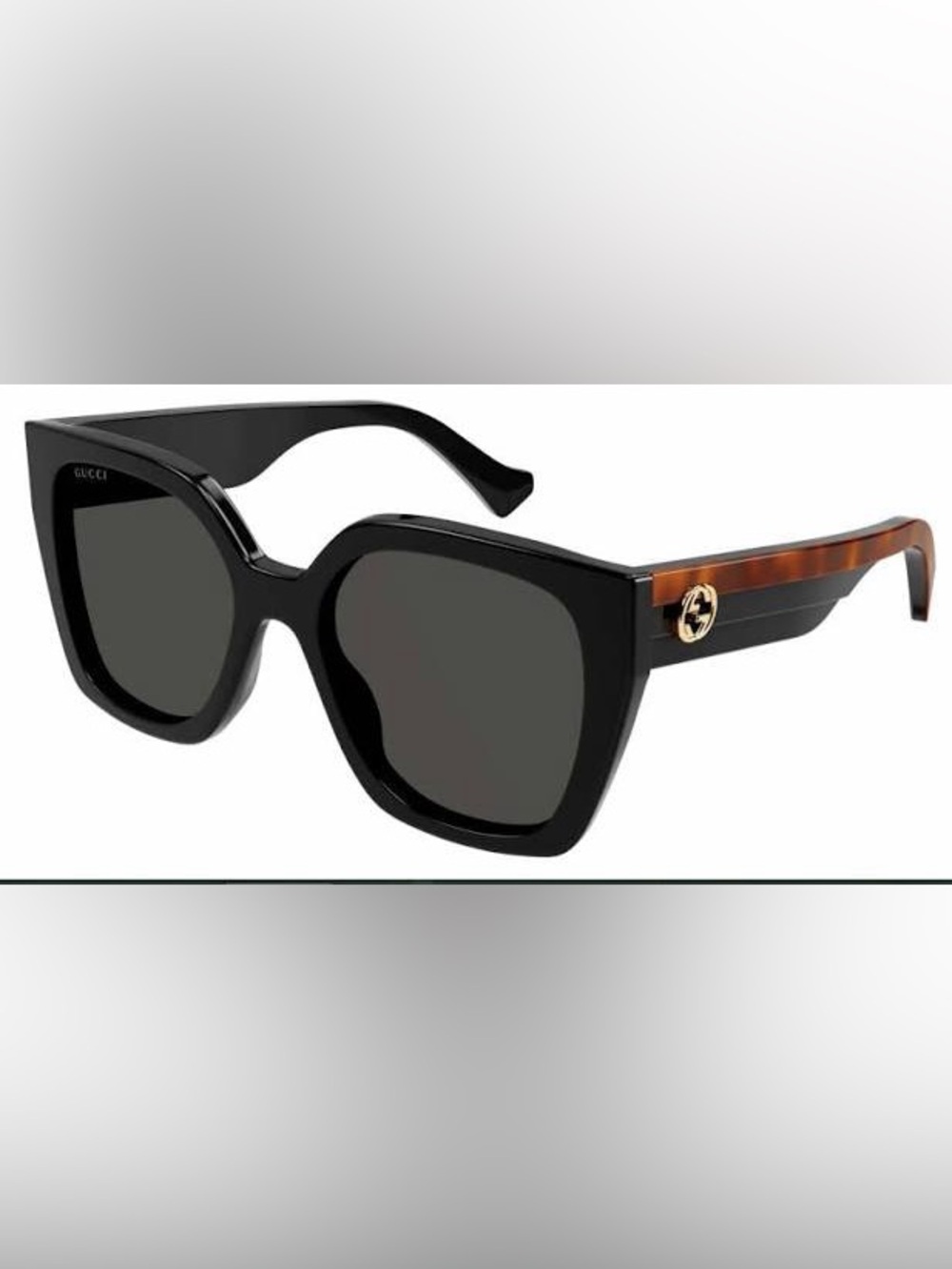 Gucci Black Square Sunglasses with Tortoiseshell Temples - Picture 2 of 8
